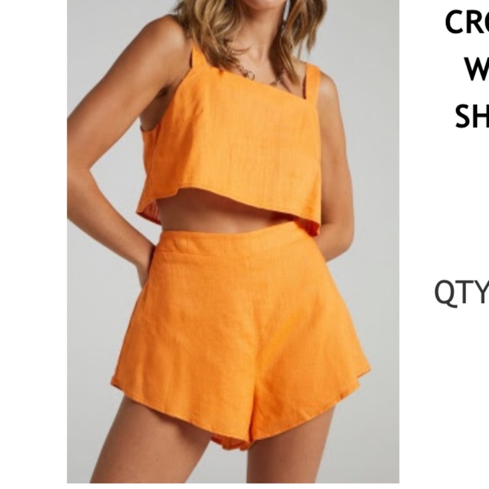 Showpo Square Neck Crop Top and High Waist Mini Flare Shorts